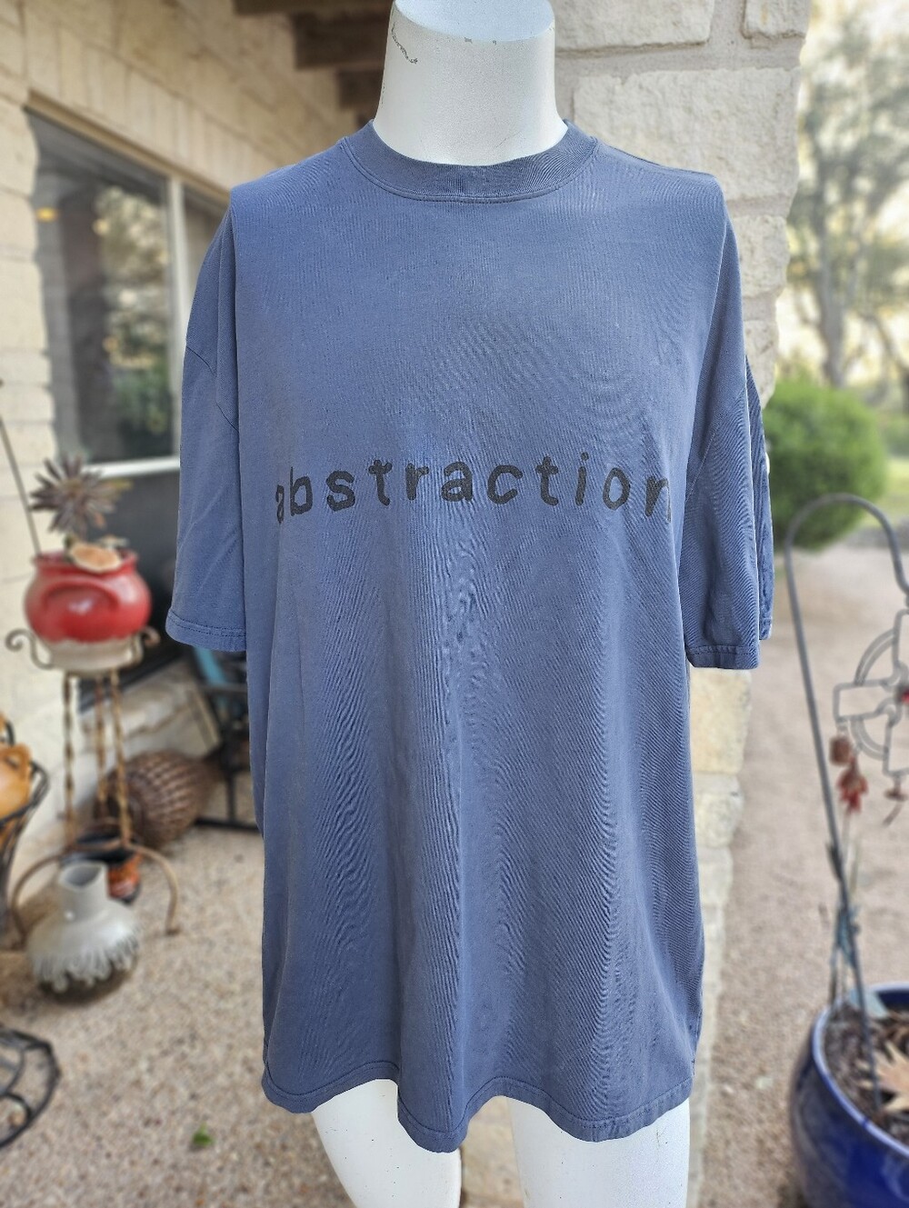 T STREETWEAR Thick Quality Grey-Blue Cotton T Shirt XL ABSTRACTION